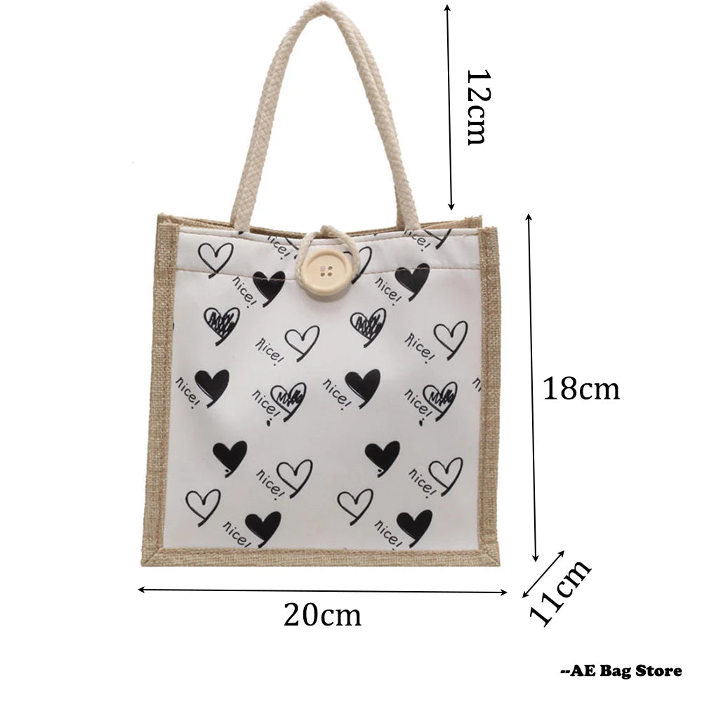 Linen Button Zipper Handbag